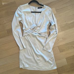 Front tie, cream color satin dress